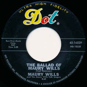 Record interior label for "The Ballad of Maury Wills" performed by Maury Wills, a favorite example of music made by baseball players.